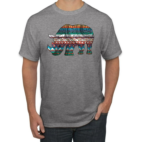Plaid Paisley Retro Vintage Rhino Animal Lover Graphic T-Shirt, Heather Grey, 4XL
