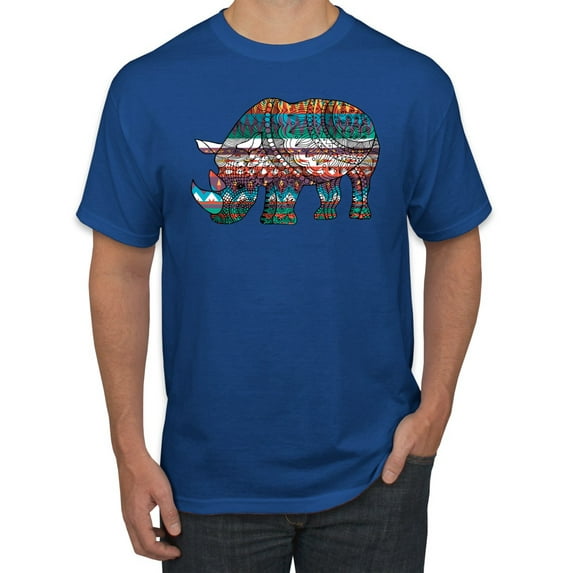 Plaid Paisley Retro Vintage Rhino Animal Lover Graphic T-Shirt, Royal, 3XL