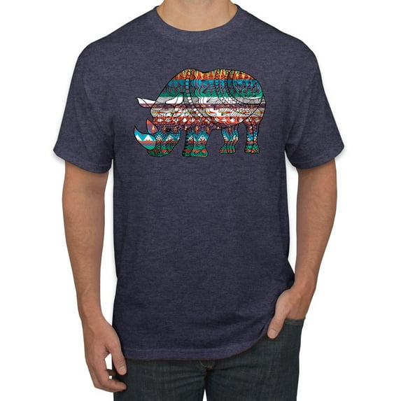 Plaid Paisley Retro Vintage Rhino Animal Lover Graphic T-Shirt, Vintage Heather Navy, X-Large