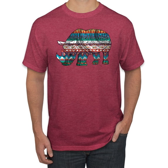 Plaid Paisley Retro Vintage Rhino Animal Lover Graphic T-Shirt, Vintage Heather Red, Large