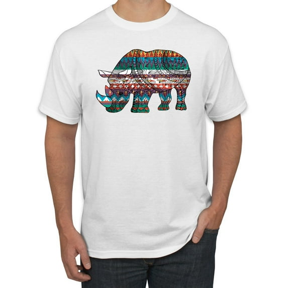 Plaid Paisley Retro Vintage Rhino Animal Lover Graphic T-Shirt, White, X-Large