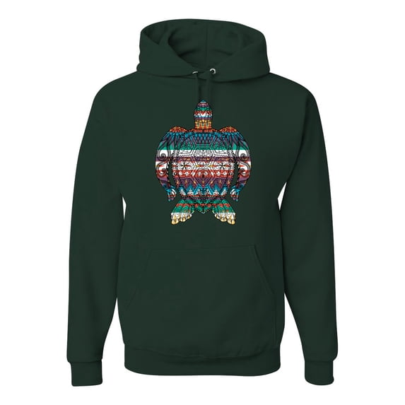 Plaid Paisley Retro Vintage Turtle Animal Lover Graphic Hoodie Sweatshirt, Forest Green, Large