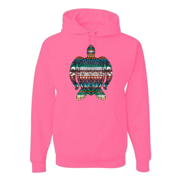 Plaid Paisley Retro Vintage Turtle Animal Lover Graphic Hoodie Sweatshirt, Neon Pink, Medium