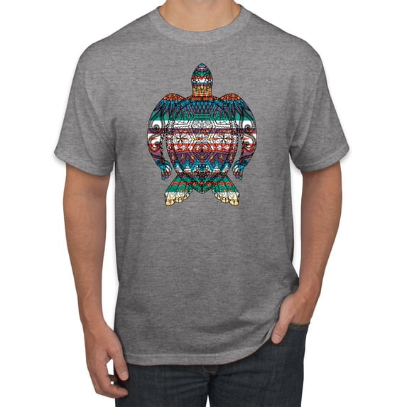 Plaid Paisley Retro Vintage Turtle Animal Lover Graphic T-Shirt, Heather Grey, X-Large