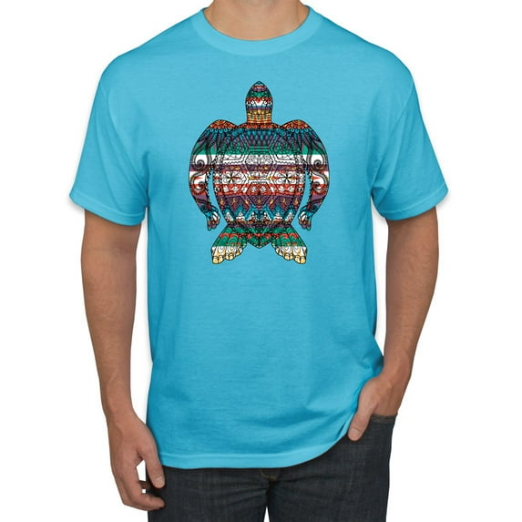 Plaid Paisley Retro Vintage Turtle Animal Lover Graphic T-Shirt, Light Turquoise, 5XL