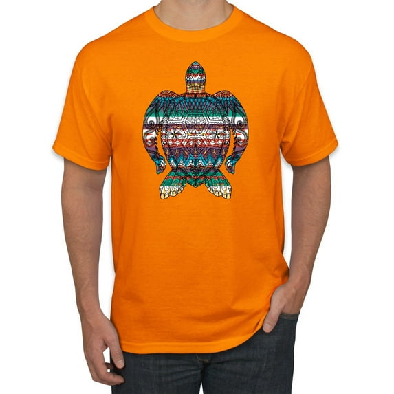 Plaid Paisley Retro Vintage Turtle Animal Lover Graphic T-Shirt, Orange, 5XL