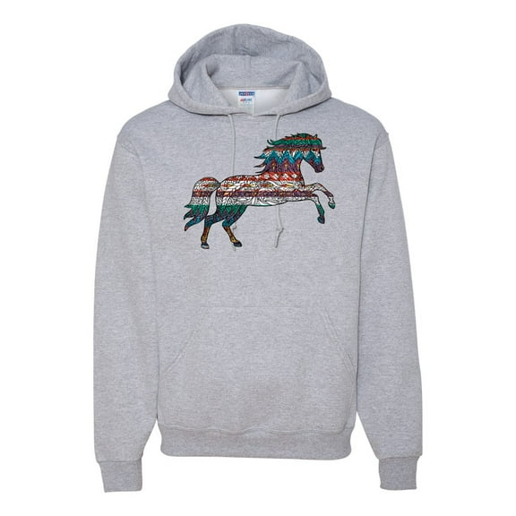 Plaid Paisley Retro Vintage Wild Horse Animal Lover Graphic Hoodie Sweatshirt, Heather Grey, Small