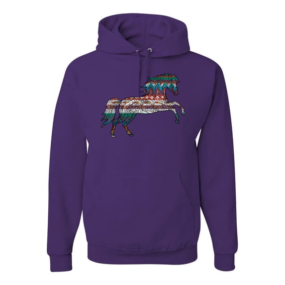 Plaid Paisley Retro Vintage Wild Horse Animal Lover Graphic Hoodie Sweatshirt, Purple, 3XL