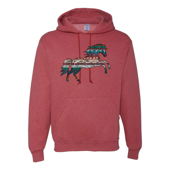 Plaid Paisley Retro Vintage Wild Horse Animal Lover Graphic Hoodie Sweatshirt, Vintage Heather Red, X-Large