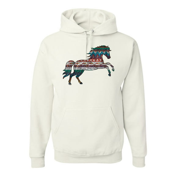 Plaid Paisley Retro Vintage Wild Horse Animal Lover Graphic Hoodie Sweatshirt, White, Small