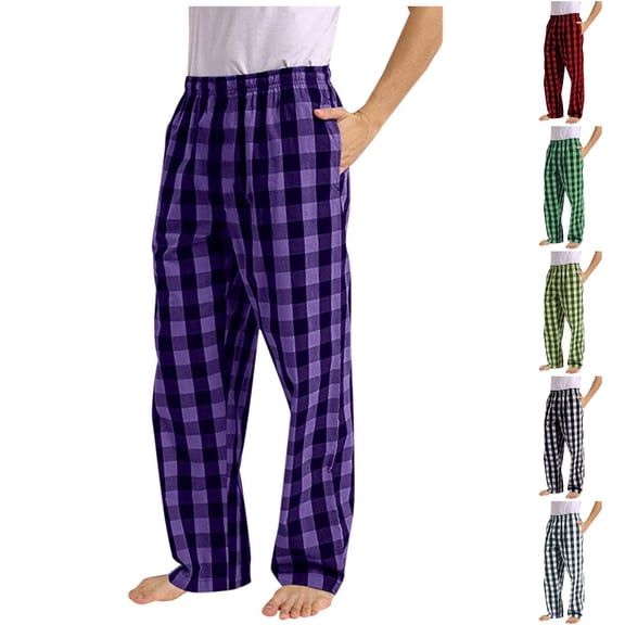 Plaid Pajama Pants for Men Loose Sleep Bottoms Pants Lightweight Cotton Comfortable Lounge Pants with Pockets