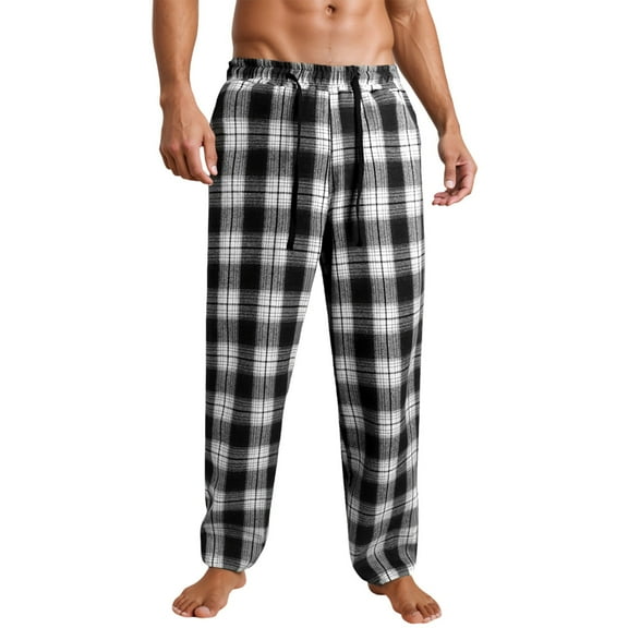 Plaid Pajama Pants for Men Lounge Sleep Pants Lightweight Soft PJ Pants Drawstring Waist Relaxed Fit Homewear Black M