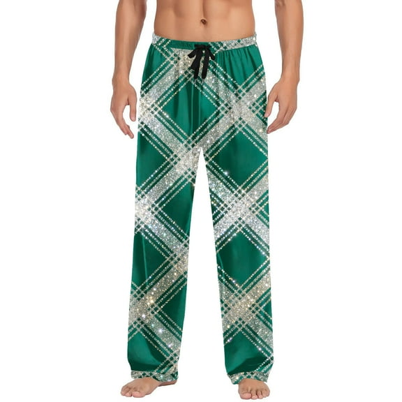 Plaid Pajama Pants for Men with Pockets Christmas Pajamas Elastic Waist Lounge Sleep Pj Bottoms Straight Fit, L Green #I