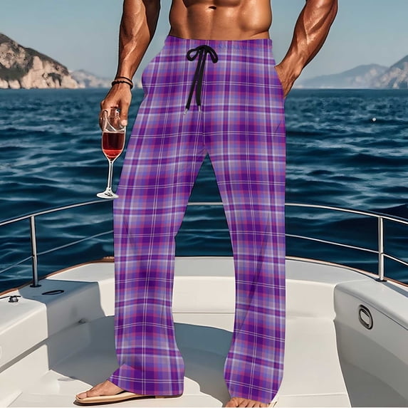 Plaid Pajama Pants for Men with Pockets Drawstring Elastic Waist Pant Casual Loose Breathable Straight Leg Loungewear Sleepwear Pajamas Trousers