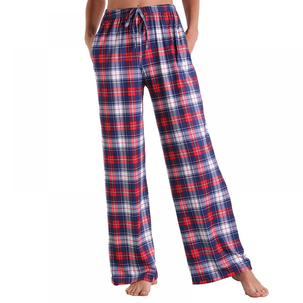 Women Buffalo Plaid Pajama Bottoms with Pockets Drawstring Plaid Sleepwear  Pants Loose Stretch Lounge Sleepwear Nightwear Trousers 