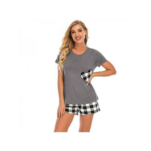 Plaid Pajama Set For Women Shorts Sleepwear Soft Summer Pj Lounge Set Loungewear