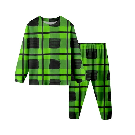 Plaid Pajama Set Long Sleeve Top and Pants Lounge Set 2 Piece Cozy Nightwear Winter Warm Pajamas Set 11-12 Years