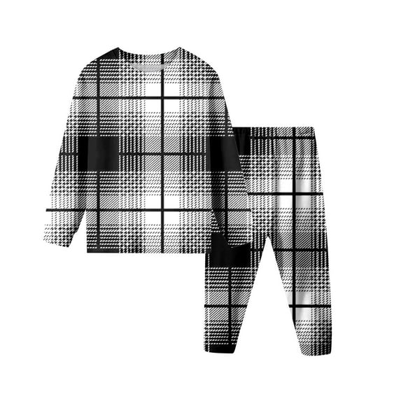 Plaid Pajamas Plaid Long Sleeve Lounge Top and Pants Set 2 Piece Sleepwear Loungewear Set Winter Children's Pajamas Set 9-10 Years