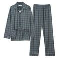 thumbnail image 1 of Plaid Pajamas Set for Men Long Sleeve Sleepwear Soft Pjs Loungewear 2 Piece,Dark Blue,L, 1 of 7