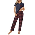 thumbnail image 1 of Plaid Pajamas Sets for Women Soft Lounge Short Sleeve Tops and Long Pants Sleepwear Negligee Outfits with Pocket, 1 of 5