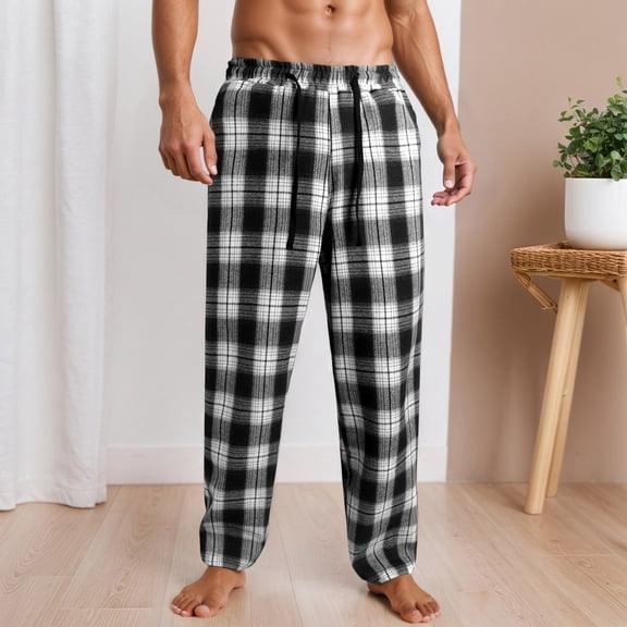 Plaid Pants For Men Elastic Waist Pjs Bottoms With Drawstring Loose Soft Comfortable Vacation Casual Pants Spring Comfy Sleep Pants Lounge With Pockets Black L