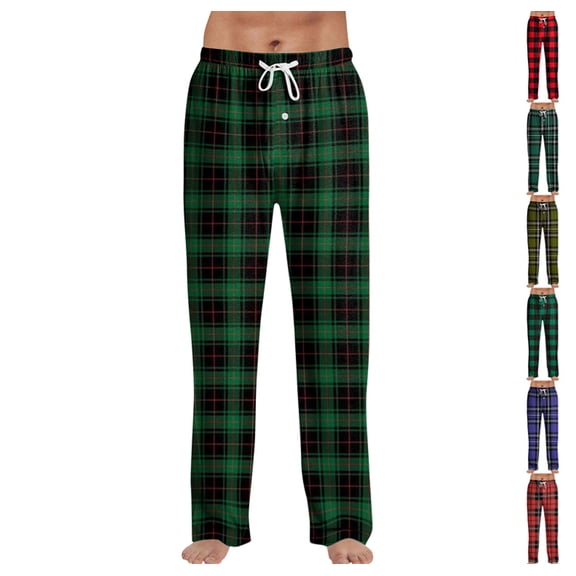 Plaid Pants for Mens Casual Beach Elastic Drawstring Waist Yoga Pants Pjs Travel Baggy Work Pant Pajama Trousers Green S