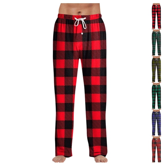 Plaid Pants for Mens Casual Beach Elastic Drawstring Waist Yoga Pants Pjs Travel Baggy Work Pant Pajama Trousers Wine S