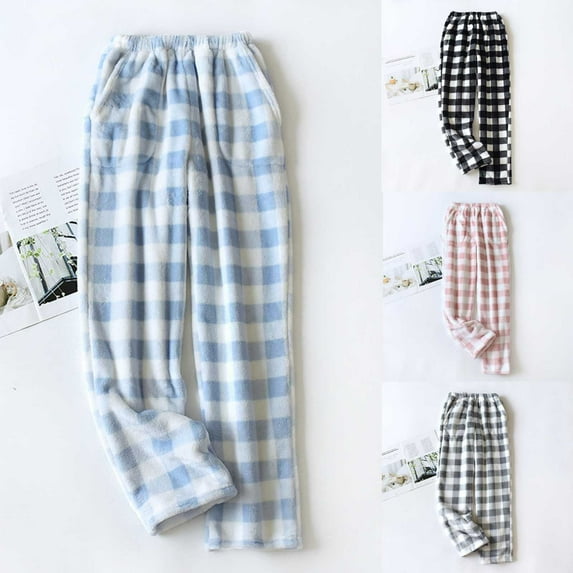 Plaid Pants for Women, Women's Plush Solid Color Home Pants Are Comfortable And Soft, With Elastic Waist And Pajama Pants Blue qILAKOG Size XL