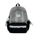 thumbnail image 1 of Plaid Patchwork Backpack, Lace Trim School Backpack with Side Bowknots, Spacious Bag with Multi-Compartment for Travel Shopping (Black), 1 of 7