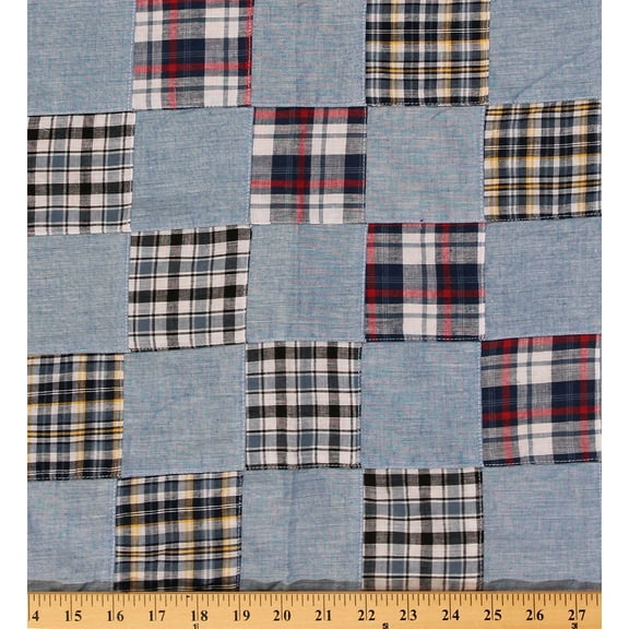 Plaid Patchwork Blue Red Black Yellow Cotton Yarn-dyed Yarn Dyed Fabric By the Yard (9630T-11MPATCH)