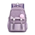 thumbnail image 1 of Plaid Patchwork Nylon Backpack with Pendant - Stationery Supplies Organizer for Daily Commute and Travel, 1 of 8