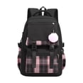 thumbnail image 1 of Plaid Patchwork Nylon Backpack with Pendant - Stationery Supplies Organizer for Daily Commute and Travel, 1 of 8