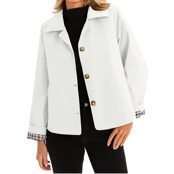 Plaid Patchwork Women Long Sleeve Lapel Single Breasted Jacket Trench Coat