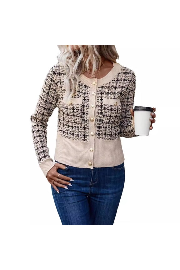 Plaid Pattern 2024 Spring And Autumn Detail Front Button Down Cardigan Cardigan Women plus Size 3x V Cardigan Fall Clothes for Women Open Front Duster for Women plus Size Cardigan for Women 3x Light