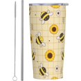 thumbnail image 1 of Plaid Pattern Bee Sunflower 20oz Stainless Steel Cups, Insulated Stainless Steel Travel Coffee Mug Tumbler With Lid And Straw Durable Coffee Cup Water Bottle For Hot & Cold Drinks, 1 of 6