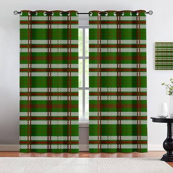 Plaid Pattern Blackout Curtains, Red Green Christmas Decoration Window Drapes, Thermal Insulated Grommet Top Curtains For Office Kitchen And Living Room 42"W x 84"L (Pack of 2)