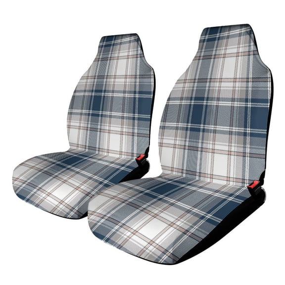 Plaid Pattern Blue And White. Car Seat Covers Car Accessories 2PCS Set Soft Front Seat Protector Cover