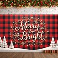 thumbnail image 1 of Plaid Pattern Christmas Banner Festive Holiday Decor Snowflake Design Merry Bright for Christmas Party Winter Decoration Home Decor, 1 of 8