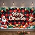 thumbnail image 1 of Plaid Pattern Christmas Banner Snowflake Design Merry Christmas Banner Santa Claus Reindeer Xmas Banner for Christmas Party Home Decoration Holiday Celebration, 1 of 7