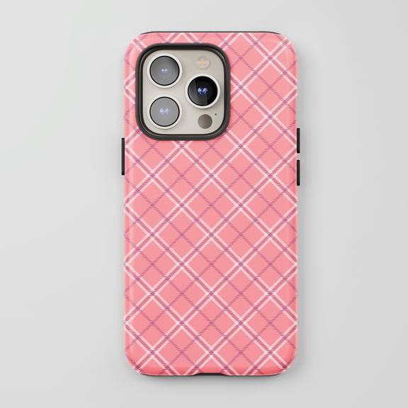 Plaid Pattern For All iPhone Series Tough Phone Case Preppy Pink