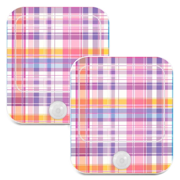 Plaid Pattern Grid 2 Pack LED Motion Sensor Night Light Plug into Wall Auto Dusk to Dawn Adjustable Brightness for Kids Bedroom Hallway Nursery Room