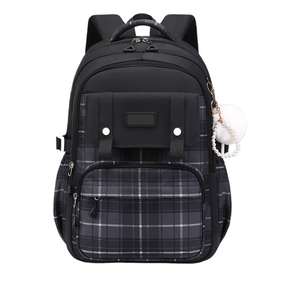 Plaid Pattern Kawaii Primary School Backpack Decorative Chain Pendant Spine Support Waterproof Large Capacity Back To School Casual Bookbag for Ages 5rd 6th 8th 10th