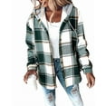 thumbnail image 1 of Plaid Pattern Long Sleeve Shacket Button Down Fleece Lined Hooded Jackets Warm Coat, 1 of 8