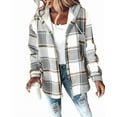 thumbnail image 1 of Plaid Pattern Long Sleeve Shacket Button Down Fleece Lined Hooded Jackets Warm Coat, 1 of 7