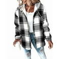 thumbnail image 1 of Plaid Pattern Long Sleeve Shacket Button Down Fleece Lined Hooded Jackets Warm Coat, 1 of 7