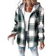 thumbnail image 1 of ChicMe Jackets for Women Plaid Hooded Long Sleeve Casual Shacket Lightweight Fleece Lined Coat Green-S, 1 of 9
