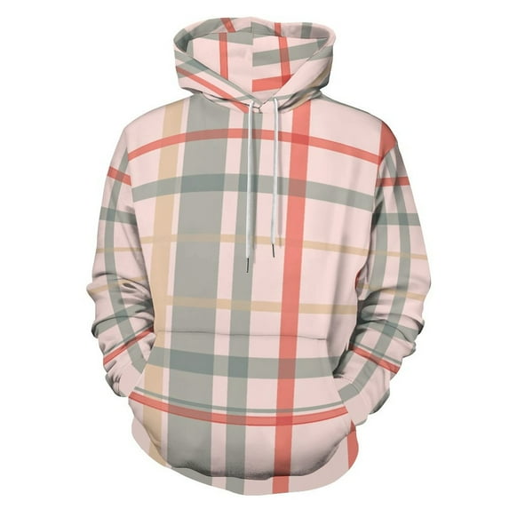 Plaid Pattern Pink Gray Red 3D Print Hoodie Men Women Autumn Thin Pullover Sweatshirt Vintage Streetwear Tops
