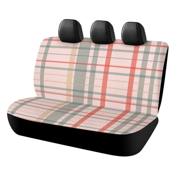 Plaid Pattern Pink Gray Red Car Rear Seat Covers,Bench Back Seat Cover , Easy to Install Universal Fit for Cars Trucks Vans And SUVs