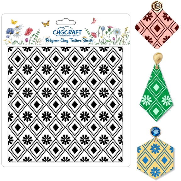 Plaid Pattern Polymer Clay Texture Sheets Rhombus Style Silicone Texture Stamp Clay Texture Mat Modeling Pattern Pad Sheets for Jewelry and Earrings Tools 5.5x5.5 inch