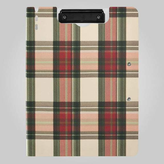 Plaid Pattern with Mixture Colors Foldable Binder Folder Clipboard with Pen Slot Double Clips A4 Size File Storage